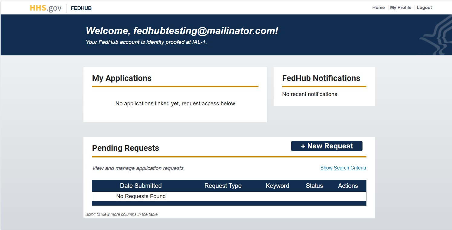 FedHub user dashboard
