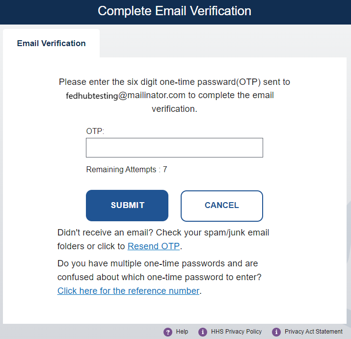 OTP entry page for Login.gov email verification