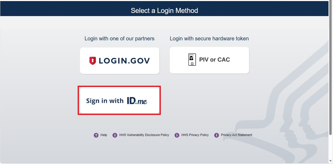 FedHub login page with the 'Sign in with ID.me' login button highlighted