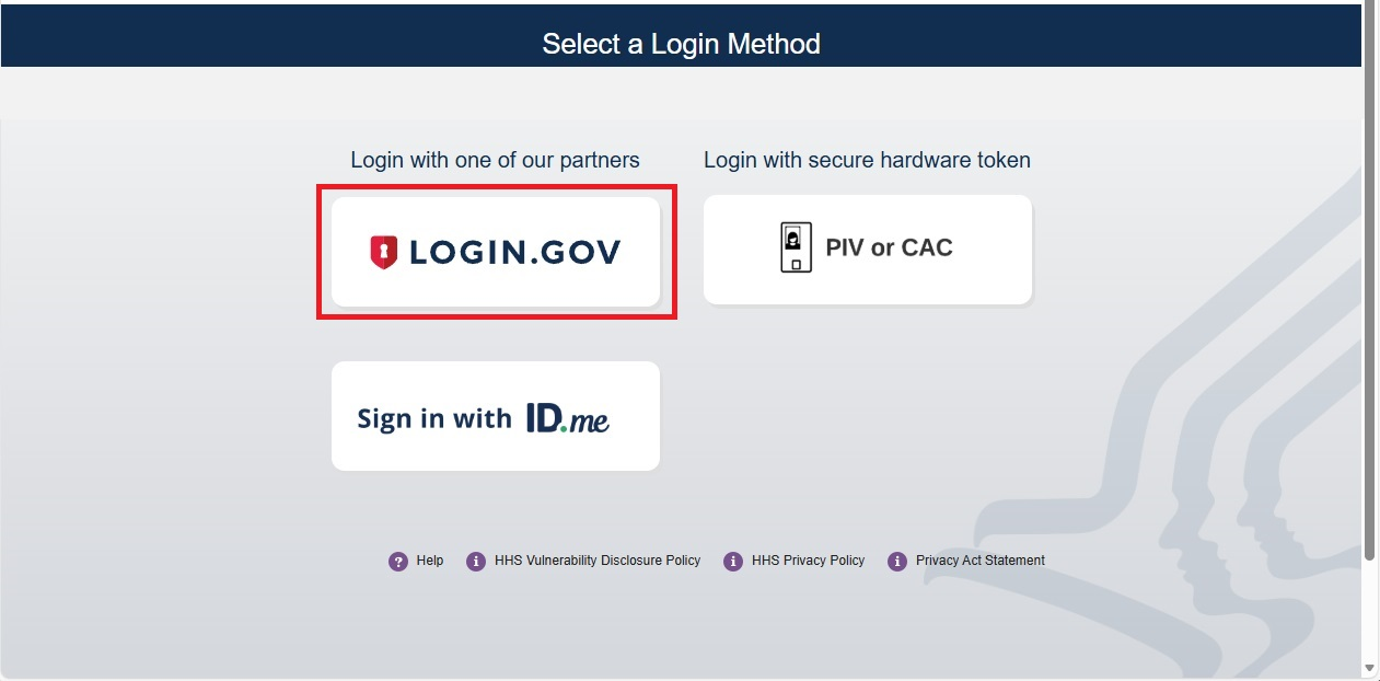 FedHub login page with the 'Login.gov' login button highlighted