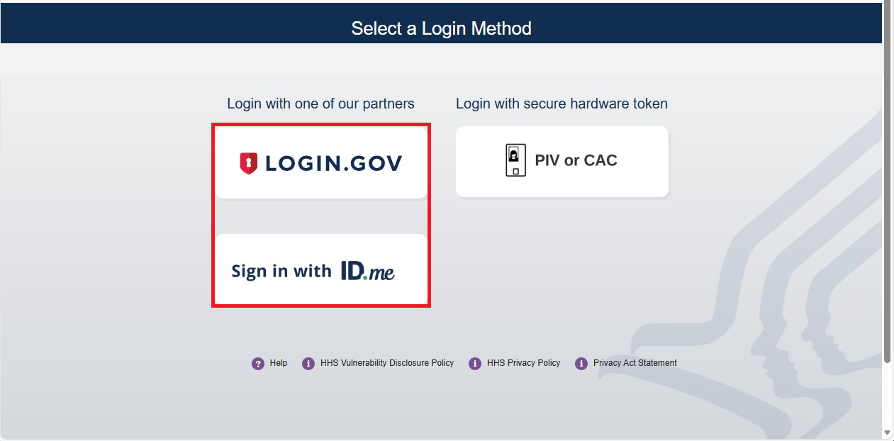 FedHub login page with two login buttons