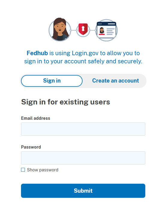 Login.gov sign in page with credentials entry fields