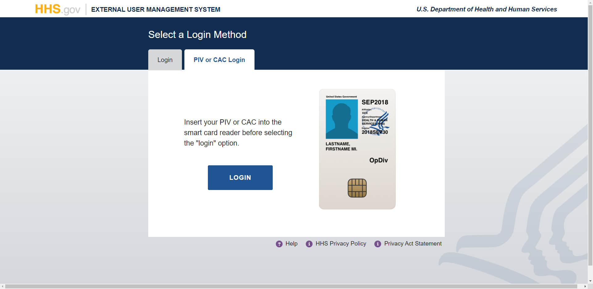 PIV or CAC Login Page